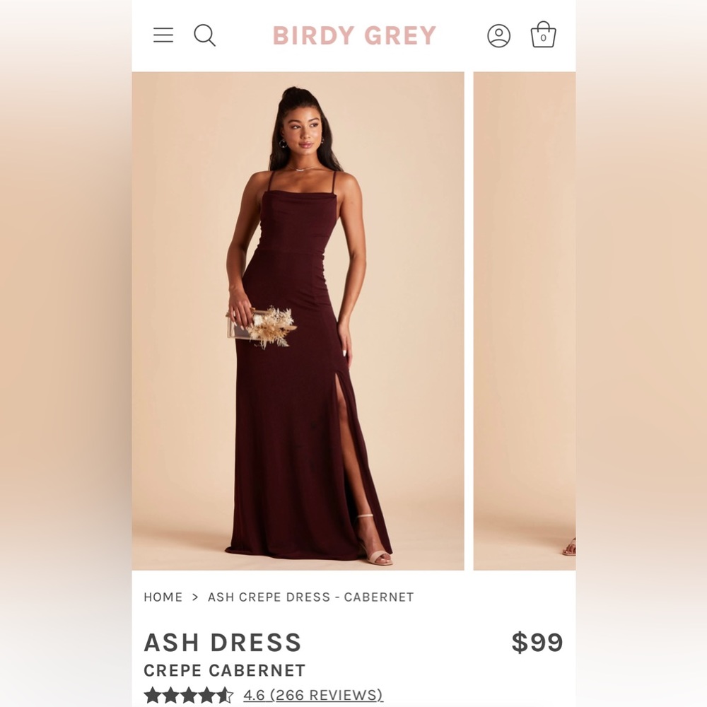 Birdy Grey crepe bridesmaids dress in color Cabernet, style Ash